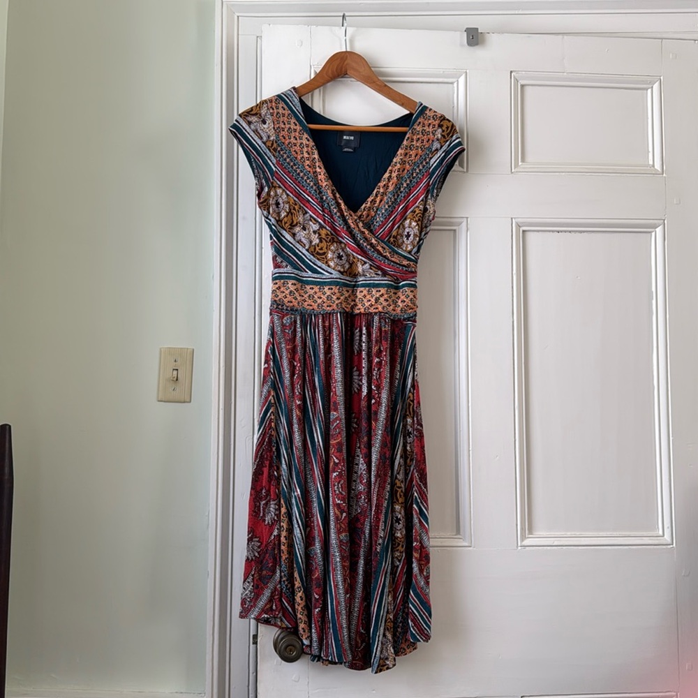 Maeve 
Cap sleeve multicolor midi dress